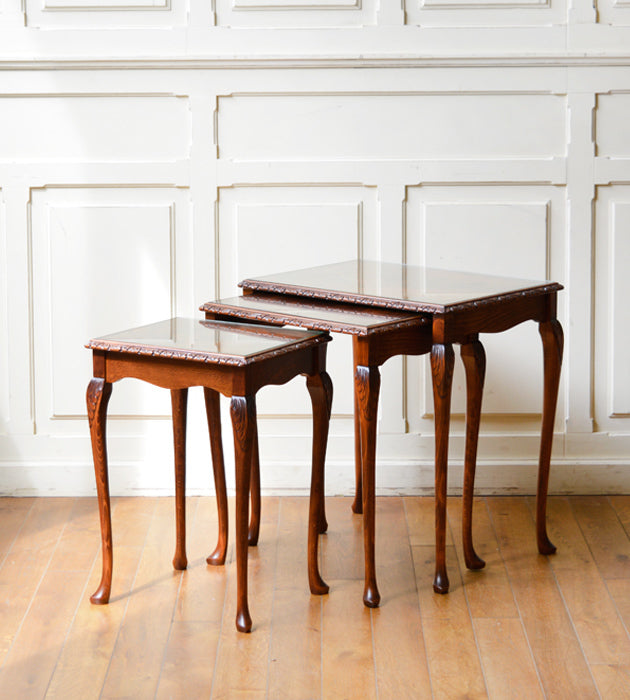 1950年代マホガニー材英国アンティーク木製ネストテーブル3台/収納机/飾り棚サイドテーブル81-335